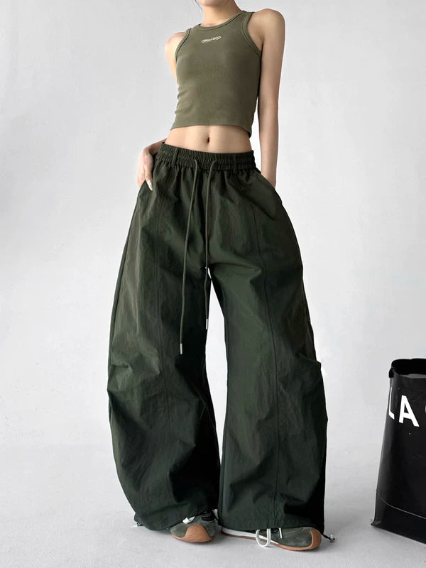 High Waisted Elastic Waist Wide Leg Pants 4