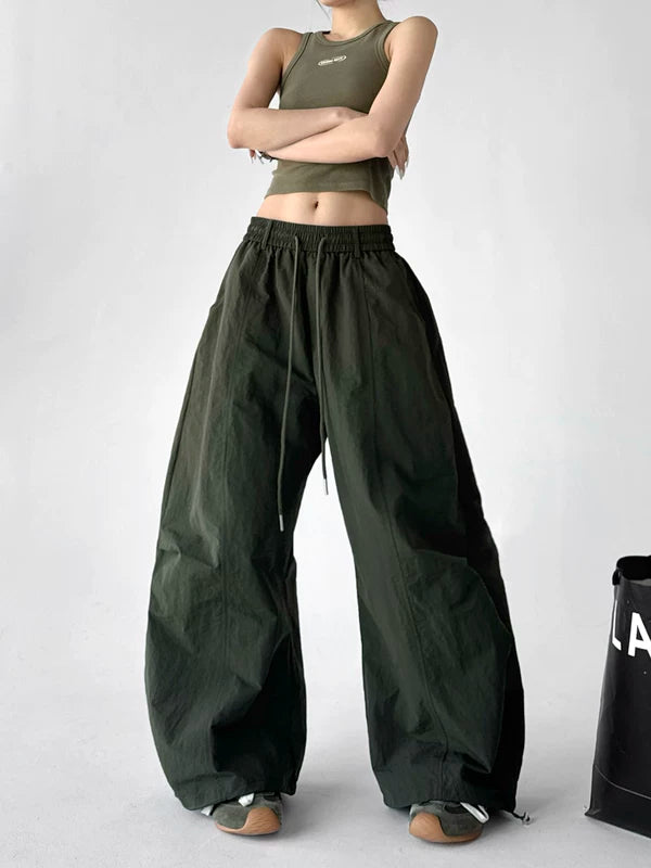 High Waisted Elastic Waist Wide Leg Pants 5