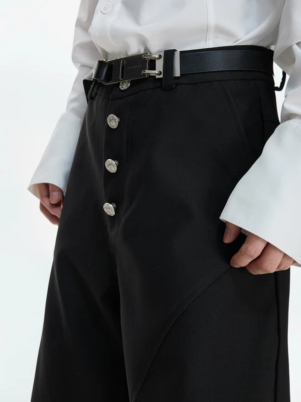 High-Waisted Five-Button Flared Casual Pants 3