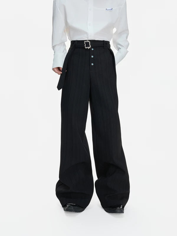 High-Waisted Pleated Striped Wide-Leg Pants 2