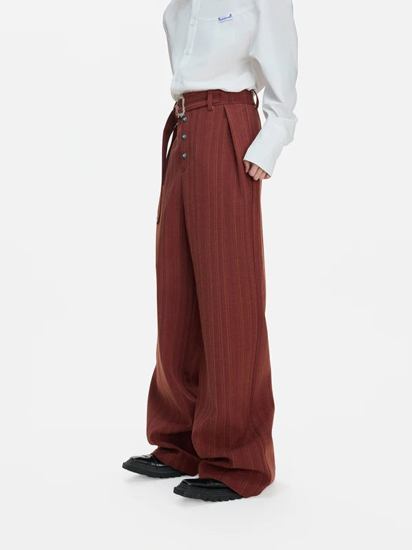 High-Waisted Pleated Striped Wide-Leg Pants 3