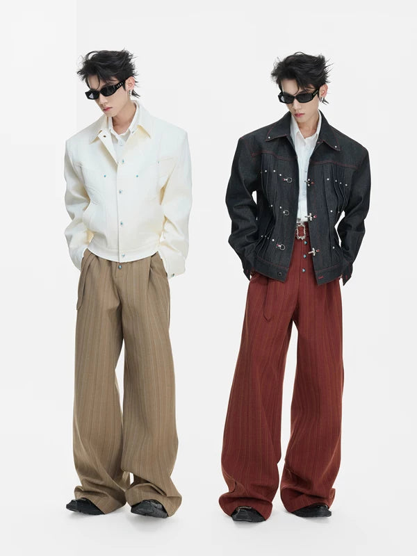 High-Waisted Pleated Striped Wide-Leg Pants 4