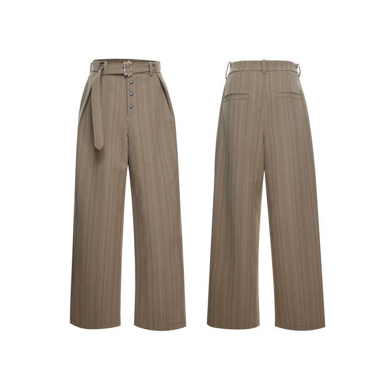 6019148300111,6019148300112,6019148300113,6019148300114, High-Waisted Pleated Striped Wide-Leg Pants