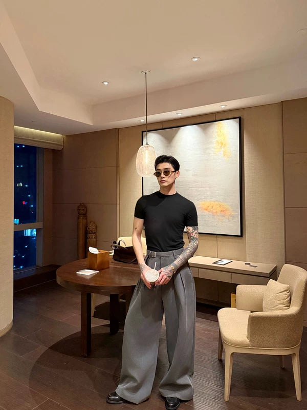 High Waisted Pleated Wide Leg Belted Pants 2