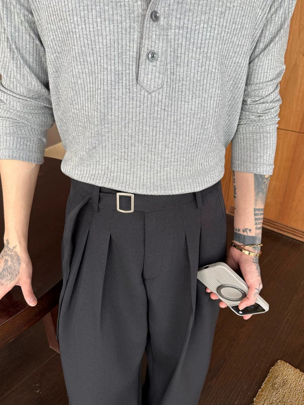 High Waisted Pleated Wide Leg Belted Pants 3