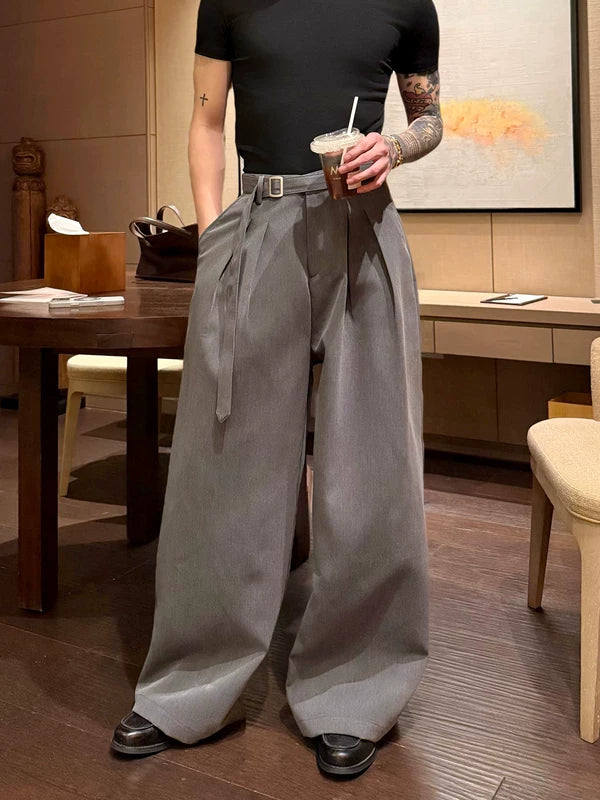 High Waisted Pleated Wide Leg Belted Pants 5