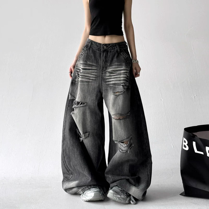 1627207:4957092,6174142338859,1627207:4957092,6174142338858,1627207:4957092,6174142338857,1627207:4957092,6174142338856,6174142338859,6174142338858,6174142338857,6174142338856, High Waisted Ripped Wide Leg Jeans Pants
