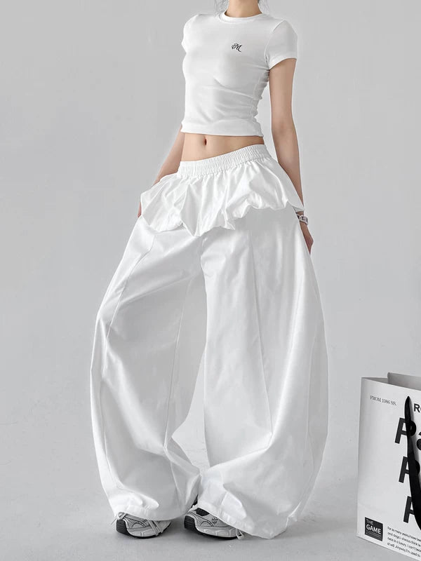 High Waisted Ruffle Waist Wide Leg Pants 2