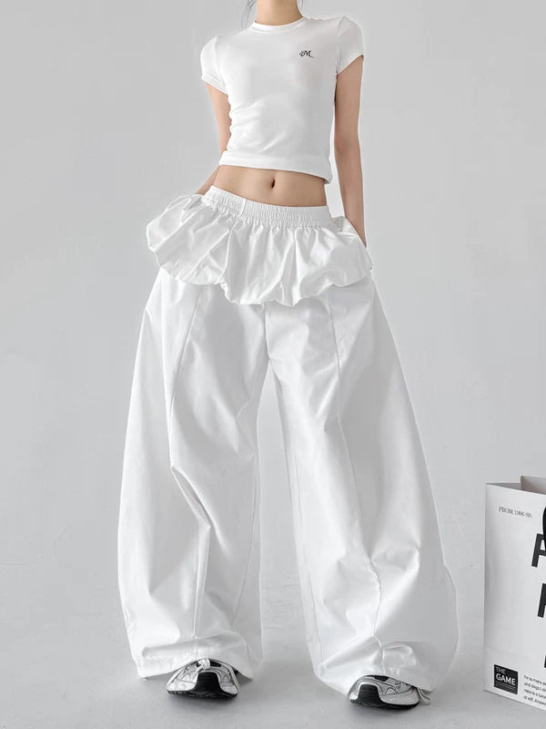 High Waisted Ruffle Waist Wide Leg Pants 3