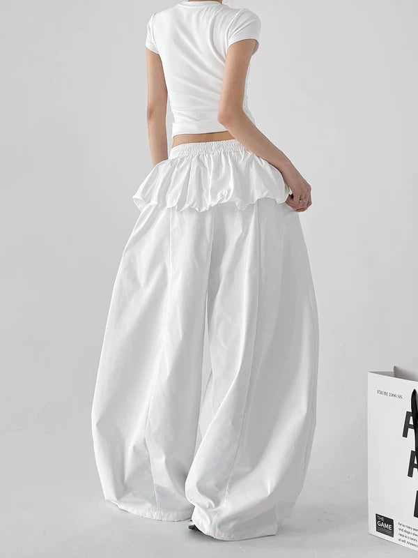 High Waisted Ruffle Waist Wide Leg Pants 4