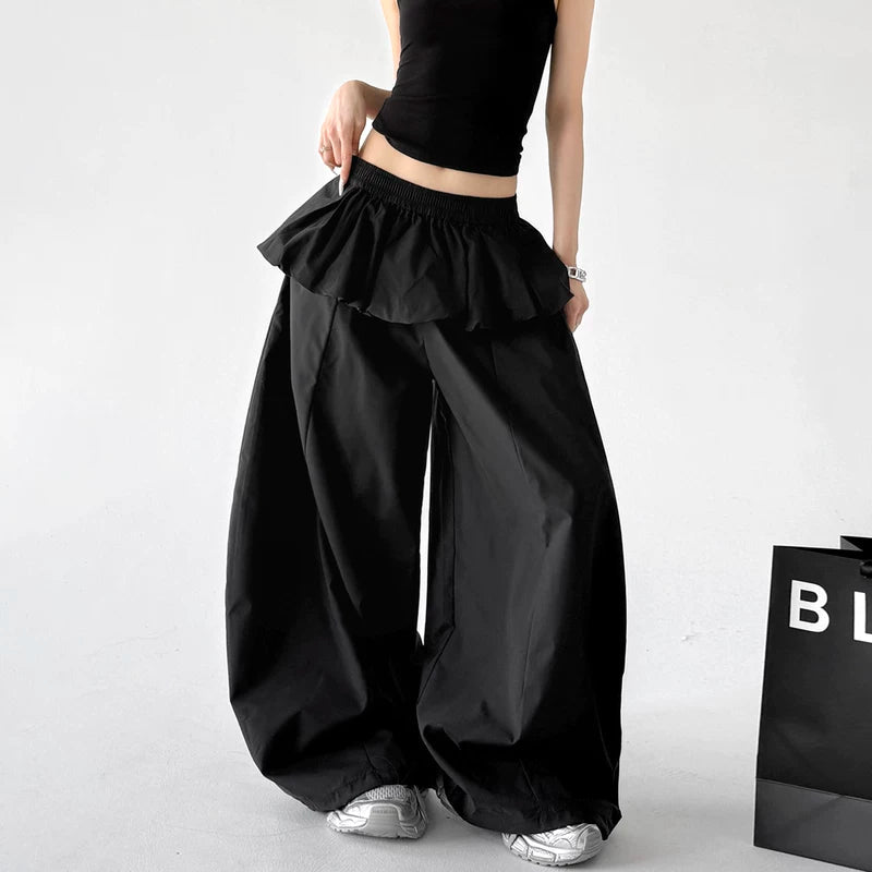 6044823948866,6044823948867,6044823948868,6044823948869, High Waisted Ruffle Waist Wide Leg Pants