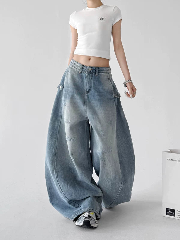 High Waisted Wide Leg Denim Pants 3