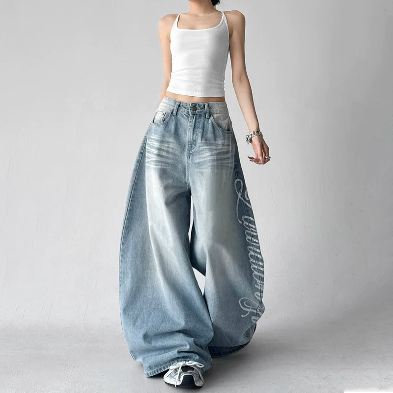 High Waisted Wide Leg Printed Jeans Pants 2
