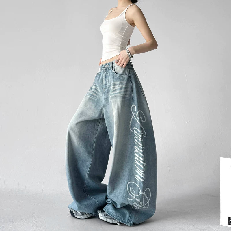 High Waisted Wide Leg Printed Jeans Pants 3