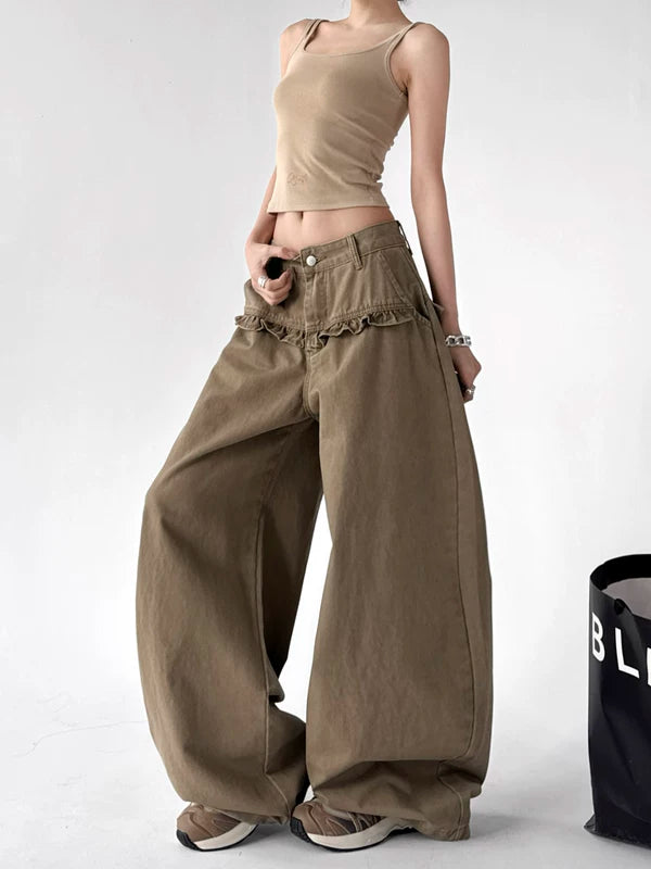 High-Waisted Wide-Leg Ruffle Detail Pants 2