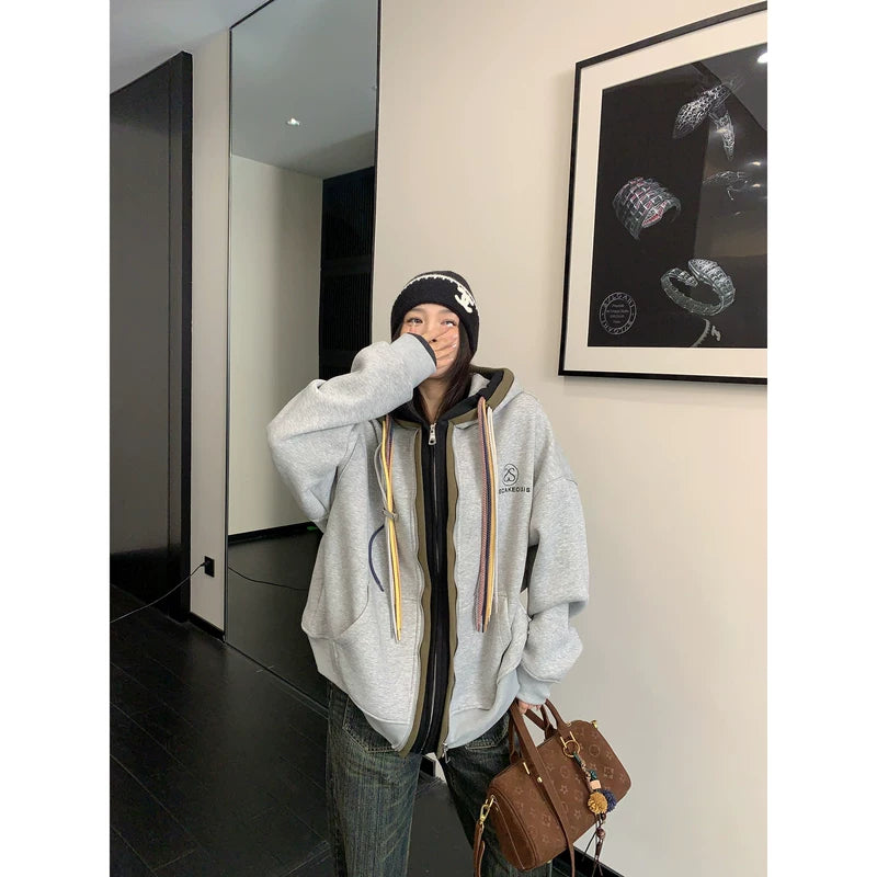 Hooded Faux Two-Piece Zip Jacket 2