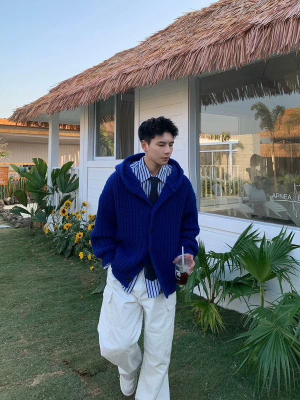 Hooded Heavyweight Knit Cardigan Sweater 3