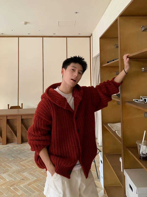 Hooded Heavyweight Knit Cardigan Sweater 4