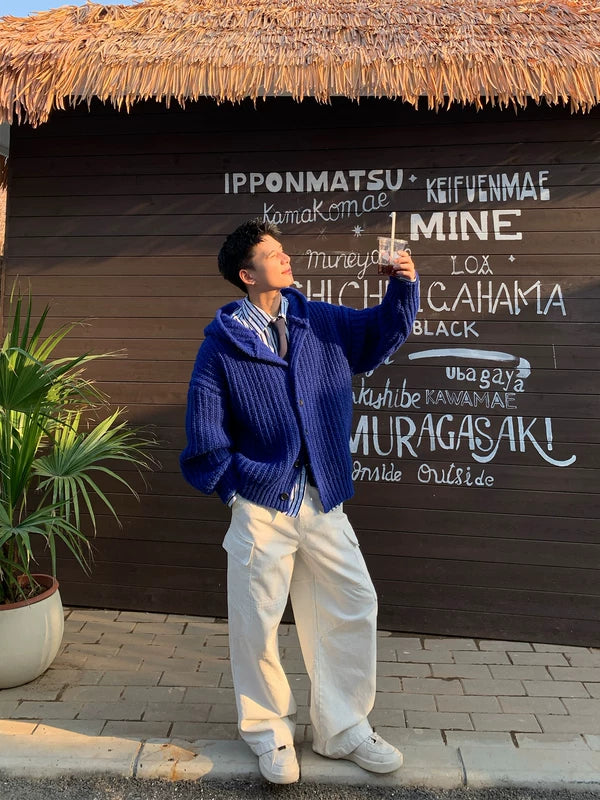 Hooded Heavyweight Knit Cardigan Sweater 5