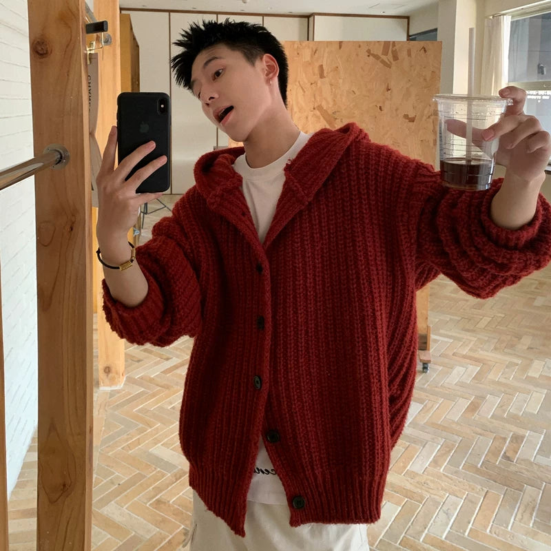 6018620289869,6018620289870,6018620289871,6018620289872, Hooded Heavyweight Knit Cardigan Sweater