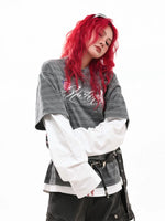 Horse Graphic Striped Faux Layered Henley Top 3