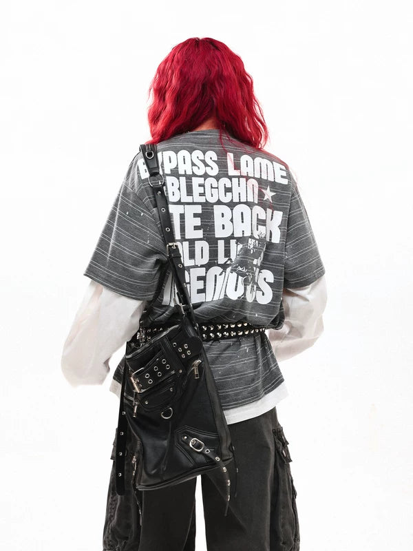 Horse Graphic Striped Faux Layered Henley Top 4