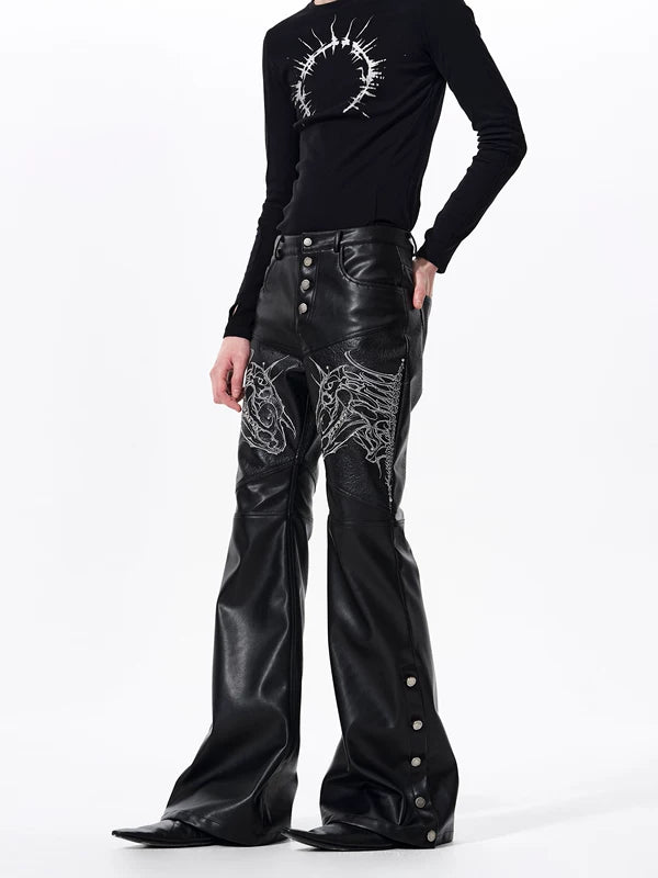 Horse Graphic Textured PU Flared Pants 2