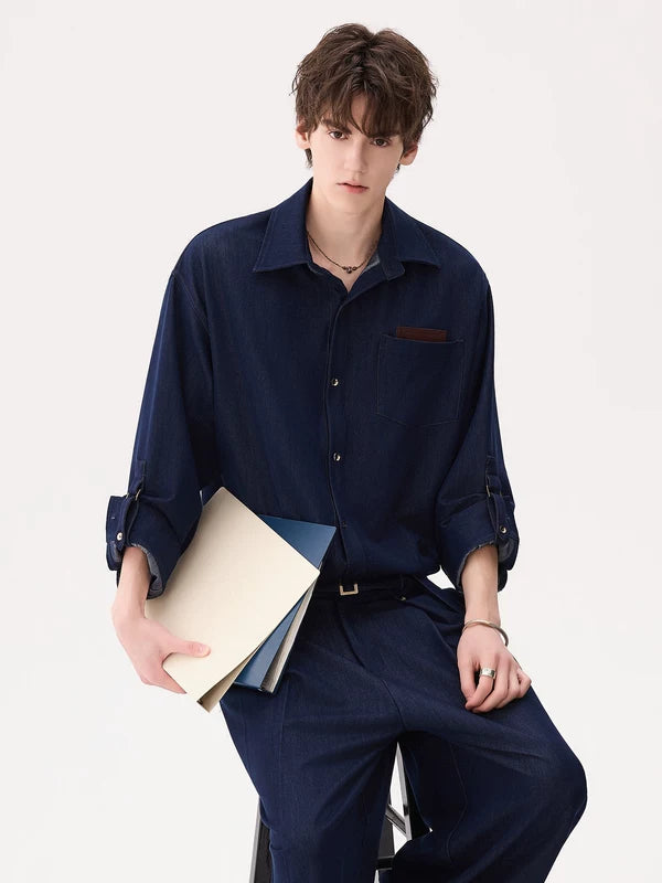 Ice Silk Collared Shirt and Pants Set 2