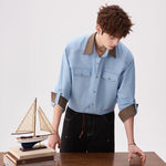 6202229754639,6202229754641,6202229754643,6202229754645, Ice Silk Denim Colorblock Collar Shirt