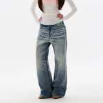 Wide Leg Whiskered Washed Denim Pants 3