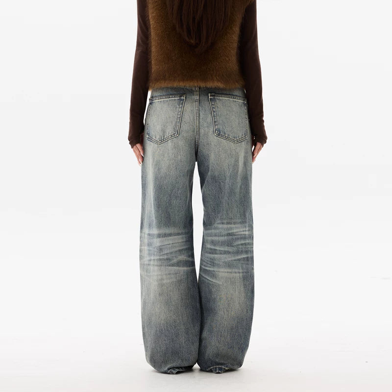 Retro Wide Leg Whiskered Denim Pants 5