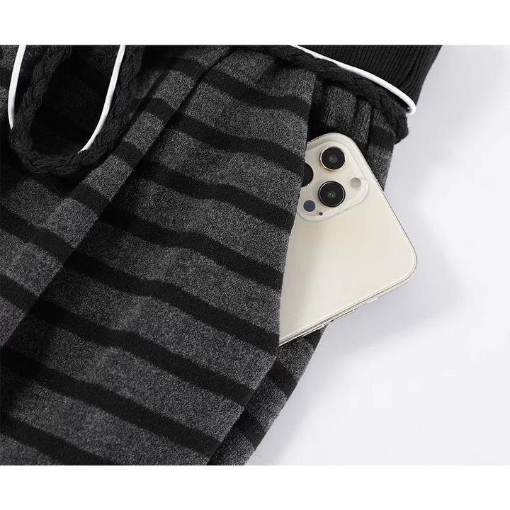 Fleece-Lined Striped Wide-Leg Pants