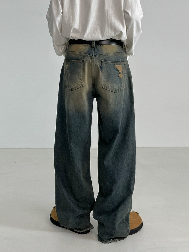 Distressed Loose Fit Washed Jeans Pants