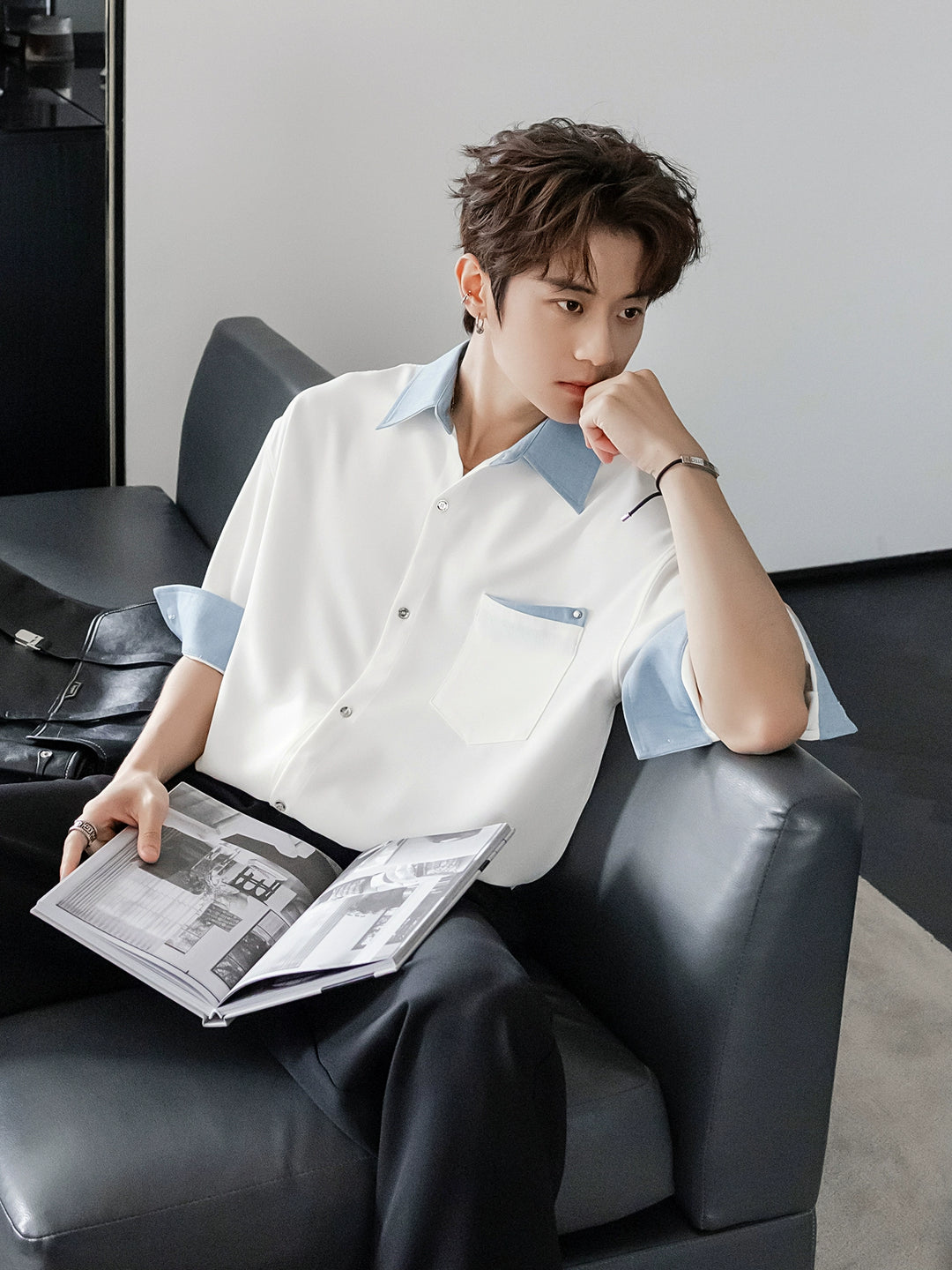 Colorblock Lapel Casual Short Sleeve Shirt