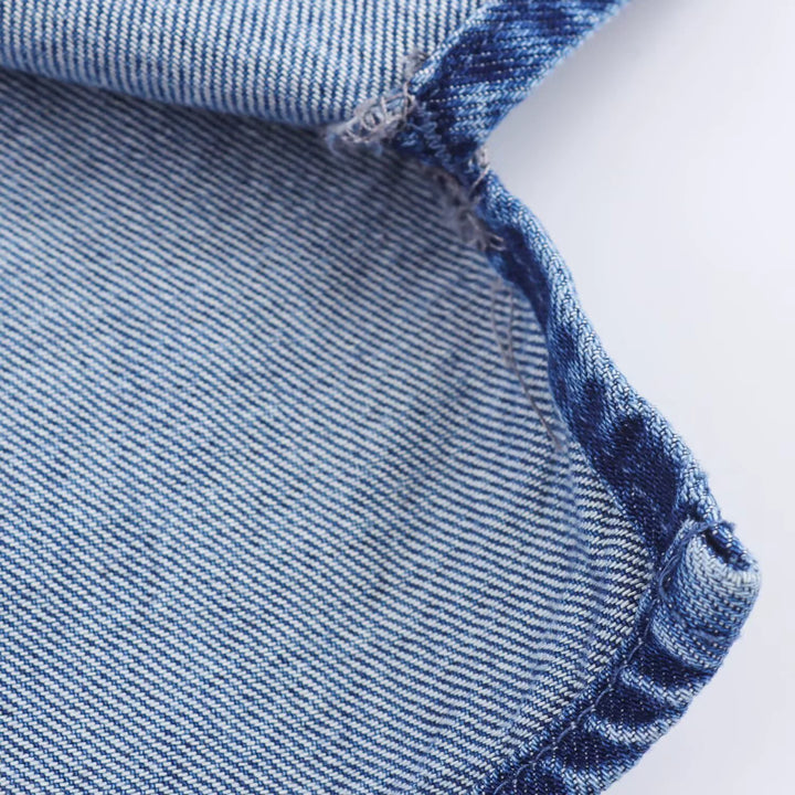 Lace Trim Ruffle Denim Button Shirt