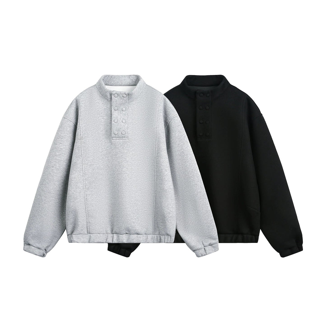 Button Stand Collar Casual Sweatshirt