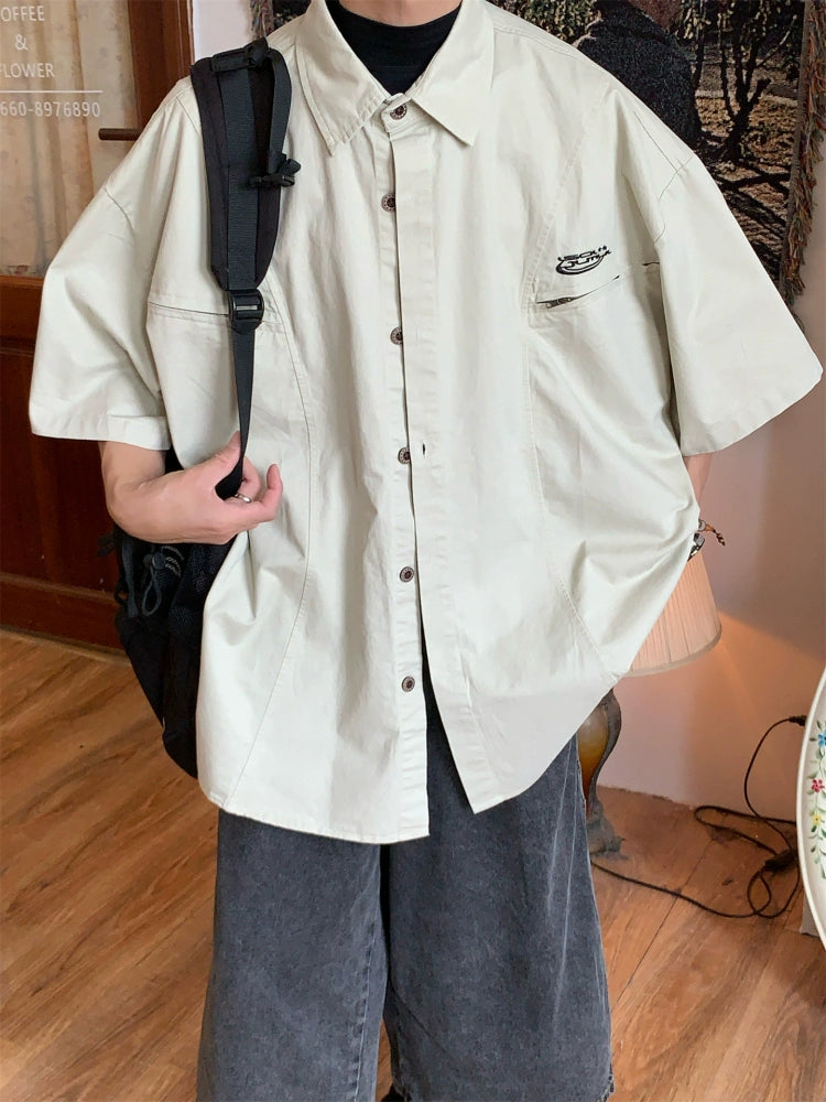 刺繍入りショートスリーブ作業服シャツ 