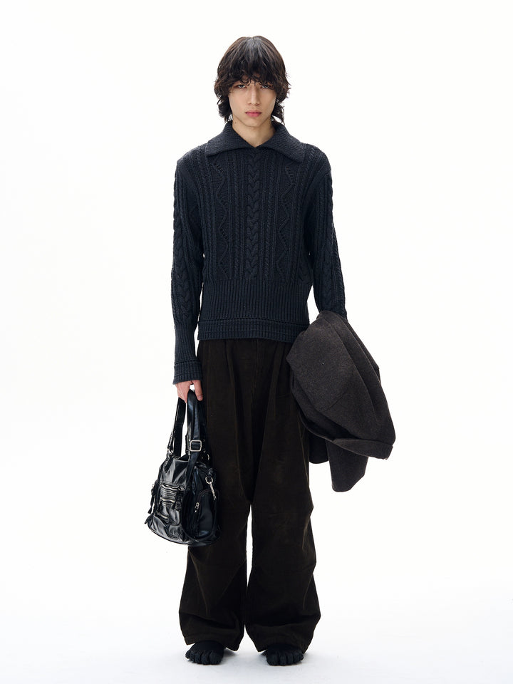 Hollow Knit Large Lapel Sweater