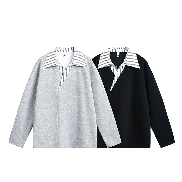 Striped Collar Polo Pullover