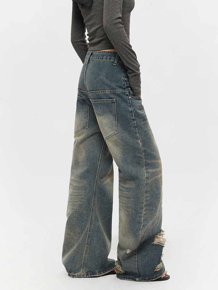 Retro Ripped Loose Straight Jeans
