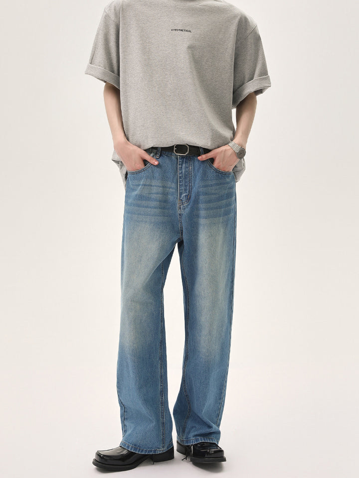 Wide-Leg Distressed Straight Jeans
