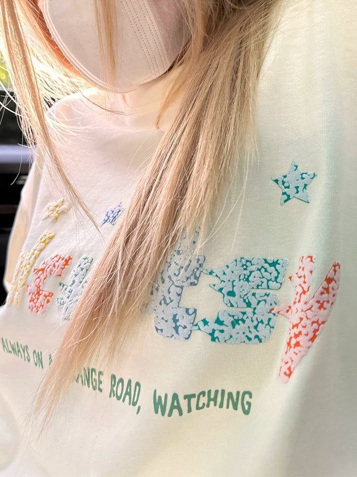 T-shirt ample à manches courtes avec imprimé étoile graffiti 