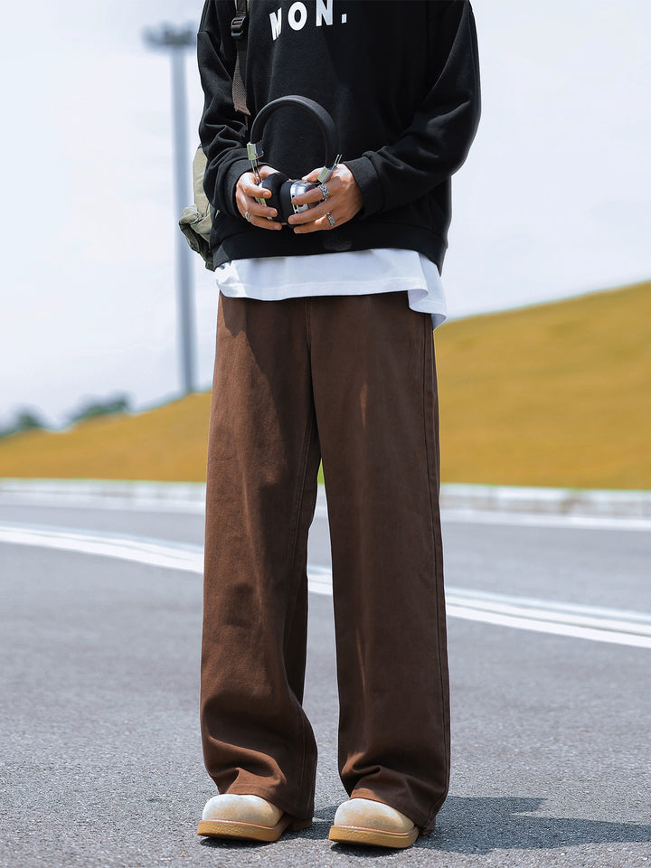 Pantalons en denim décontractés à coupe droite et ample 