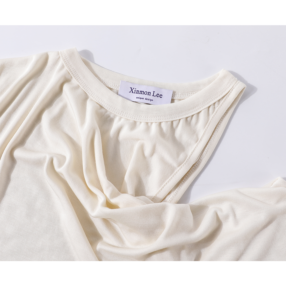 Asymmetrical Draped Off-Shoulder Slim T-Shirt