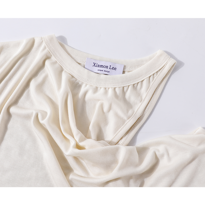 Asymmetrical Draped Off-Shoulder Slim T-Shirt