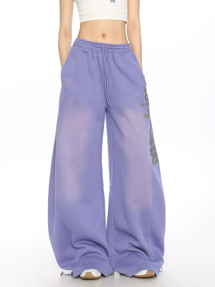 Wide-Leg Letter Print Sweatpants