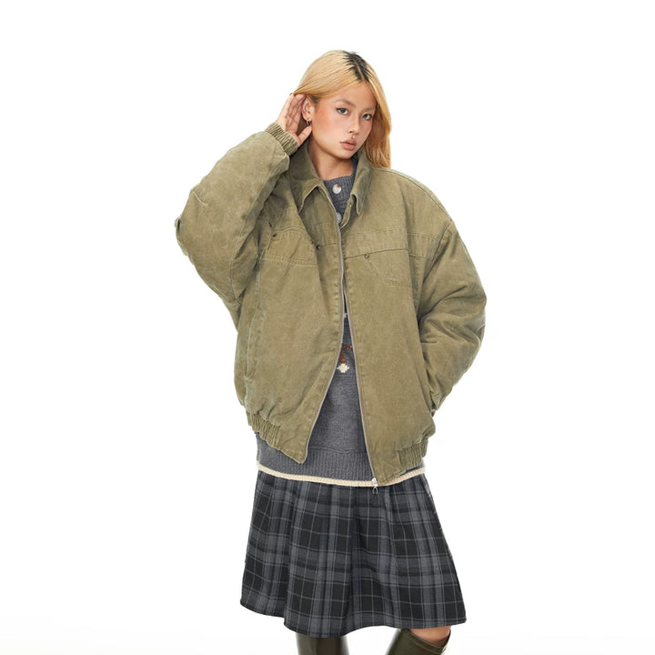 Distressed Cotton Workwear Loose Jacket