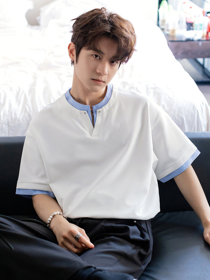 V-Neck Striped Short-Sleeve T-shirt