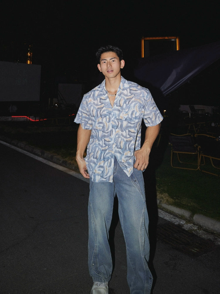 Pantaloni casual a gamba larga de-costruiti 