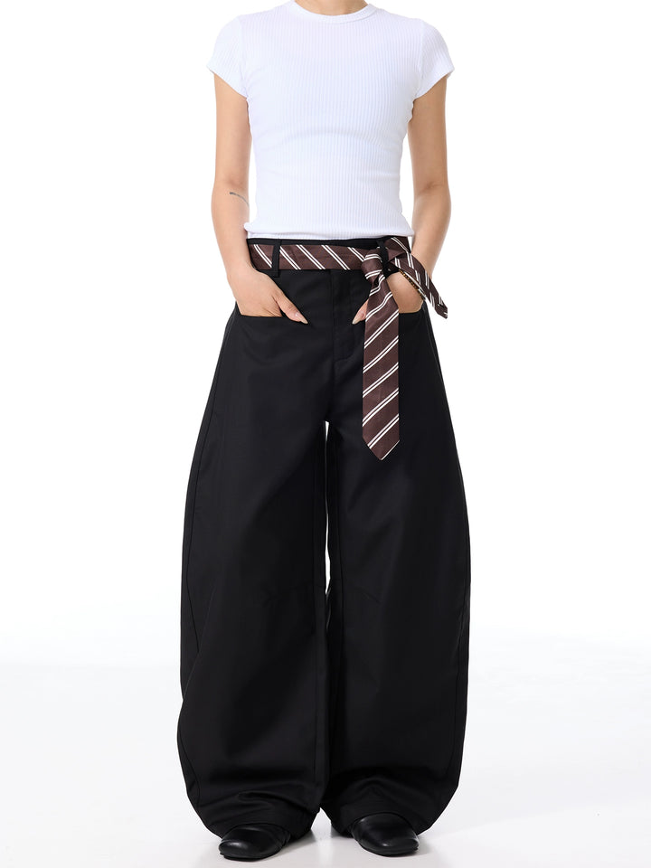 Pantalones de pierna ancha con lazo en la cintura relajados 